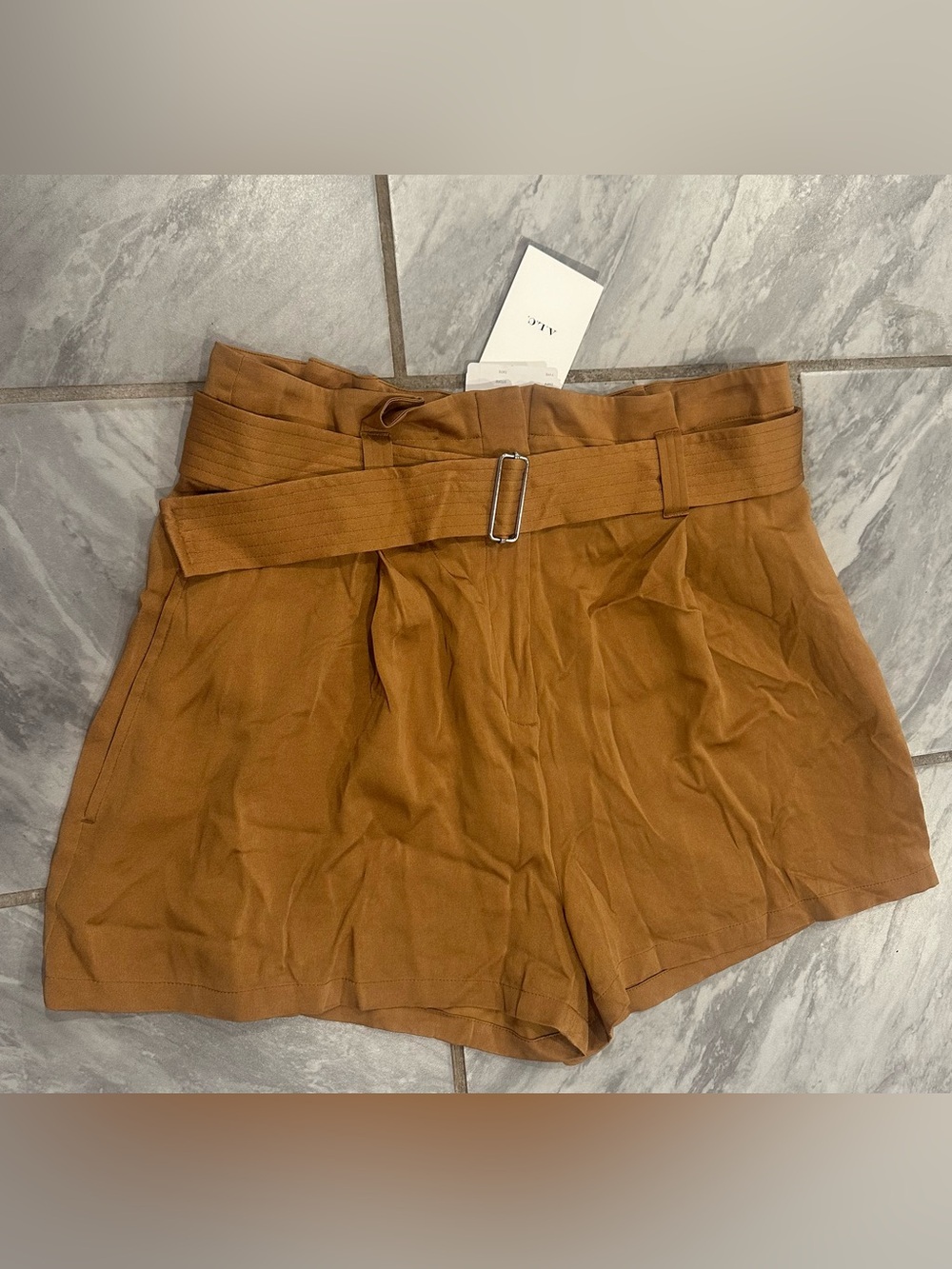 NWT A.L.C Womens Brown Loose Shorts Size 12 Front Tie Waist